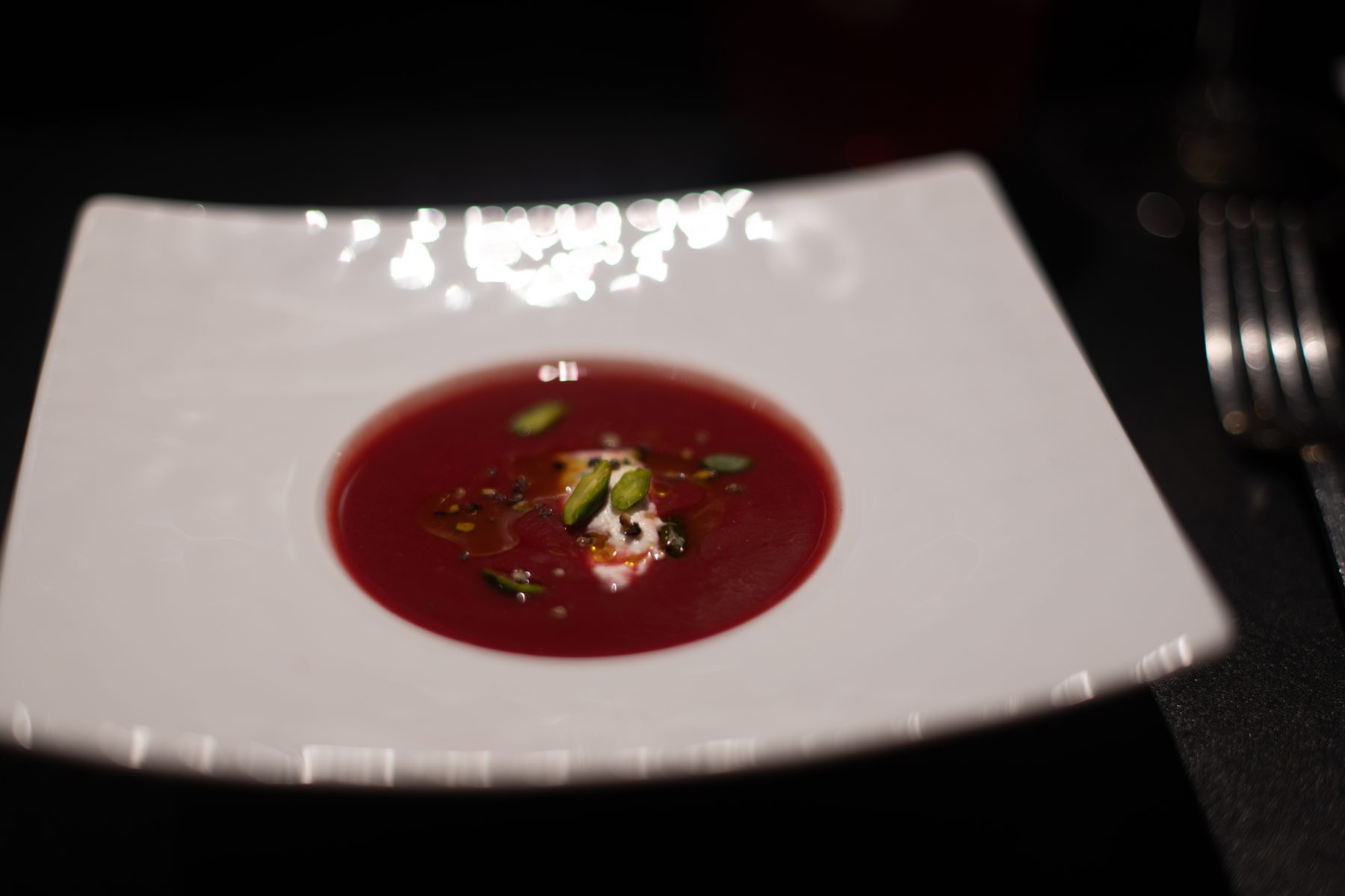 Plated red gazpacho · Paris